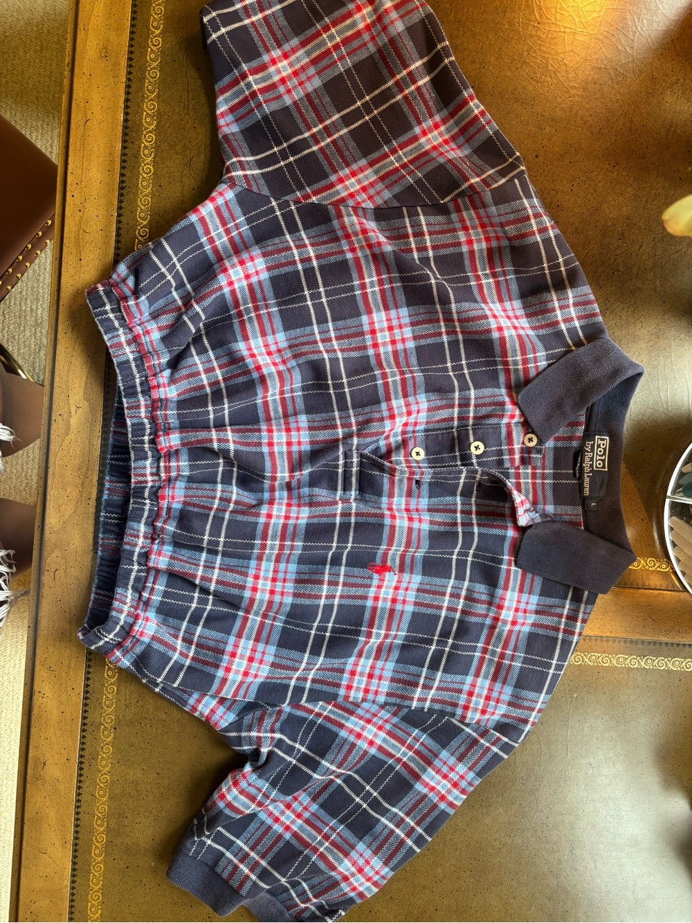 Vintage Polo by Ralph Lauren Cropped Navy Plaid Polo Shirt